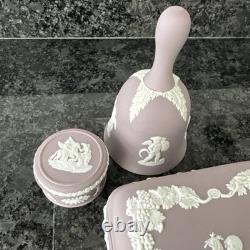 Wedgwood Jasperware Lilac Round Square Lidded Trinket Box Bell 3 Pieces VGC
