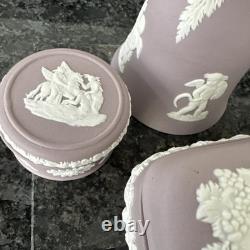 Wedgwood Jasperware Lilac Round Square Lidded Trinket Box Bell 3 Pieces VGC