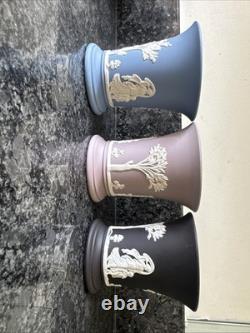 Wedgwood Jasperware Lilic Blue Black Vase X 3 & Teal Trinket Plate VGC