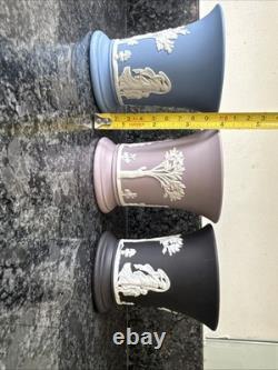 Wedgwood Jasperware Lilic Blue Black Vase X 3 & Teal Trinket Plate VGC
