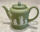 Wedgwood Jasperware Mini Teapot Green & White 1-cup 3.5 Tall England