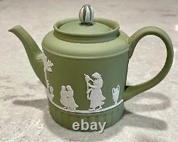 Wedgwood Jasperware Mini Teapot Green & White 1-cup 3.5 tall England