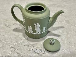 Wedgwood Jasperware Mini Teapot Green & White 1-cup 3.5 tall England