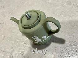 Wedgwood Jasperware Mini Teapot Green & White 1-cup 3.5 tall England