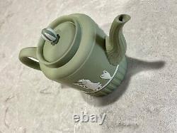 Wedgwood Jasperware Mini Teapot Green & White 1-cup 3.5 tall England