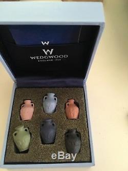 Wedgwood Jasperware Miniature Set of 6 Portland Vases Original Box RARE NICE