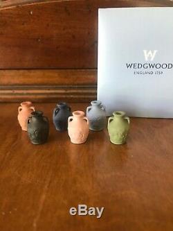 Wedgwood Jasperware Miniature Set of 6 Portland Vases Original Box Rare