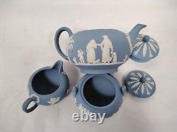 Wedgwood Jasperware Pale Blue Teapot Milk Jug & Sugar Bowl
