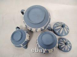 Wedgwood Jasperware Pale Blue Teapot Milk Jug & Sugar Bowl