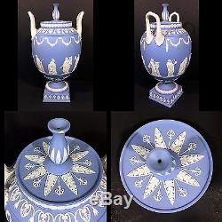 Wedgwood Jasperware Pale Blue/White Muses Lidded URN Handled Vase AS-IS, CHIP