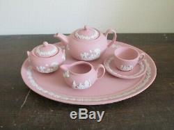 Wedgwood Jasperware Pink Miniature Set Tray Teapot Cup Saucer Creamer Sugar