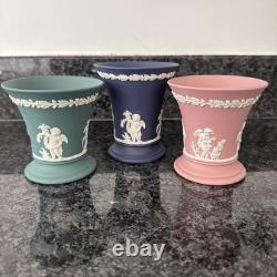 Wedgwood Jasperware Pink Navy Teal Vase X 3 VGC