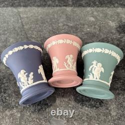 Wedgwood Jasperware Pink Navy Teal Vase X 3 VGC