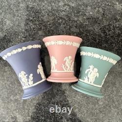 Wedgwood Jasperware Pink Navy Teal Vase X 3 VGC