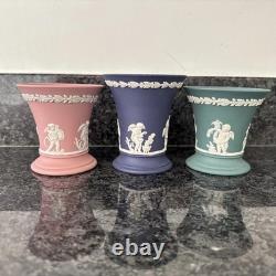 Wedgwood Jasperware Pink Navy Teal Vase X 3 VGC