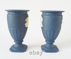 Wedgwood Jasperware Portland Blue Footed Vase x 2