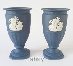 Wedgwood Jasperware Portland Blue Footed Vase x 2 4 3/4 Inch