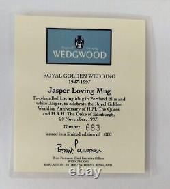 Wedgwood Jasperware Portland Blue Queen Elizabeth & Phillip Loving Mug
