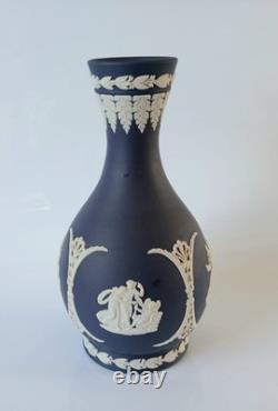 Wedgwood Jasperware Portland Blue Vase Laurel Border