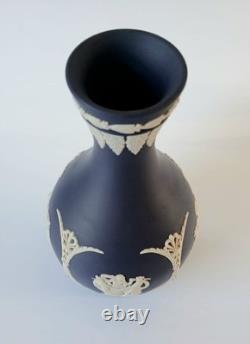Wedgwood Jasperware Portland Blue Vase Laurel Border