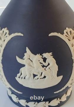 Wedgwood Jasperware Portland Blue Vase Laurel Border
