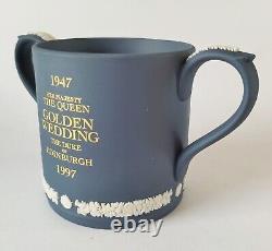 Wedgwood Jasperware Portland Blue White Ltd Queen Elizabeth & Phillip Loving Mug