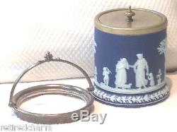 Wedgwood Jasperware Project Fix It Handle Blue Dip Biscuit Tea Barrel Jar 1891