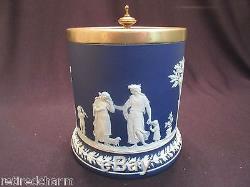 Wedgwood Jasperware Project Fix It Handle Blue Dip Biscuit Tea Barrel Jar 1891