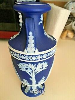 Wedgwood Jasperware RARE Dark Blue 6 Urn Vase Trophy Handles C1900 NICE