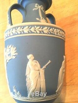 Wedgwood Jasperware RARE Pale Blue 8 Urn Vase Trophy Handles Pre-1890 NICE