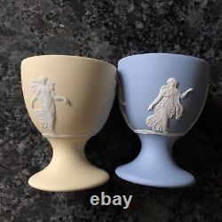 Wedgwood Jasperware RARE Yellowith Primrose, Blue Dancing Hours Egg cups