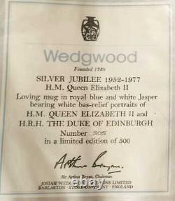 Wedgwood Jasperware Royal Blue Silver Jubilee Queen and Phillip Loving Mug