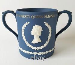 Wedgwood Jasperware Royal Blue Silver Jubilee Queen and Phillip Loving Mug No305