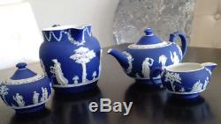 Wedgwood Jasperware Royal Blue Tea Set and Pitcher