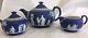 Wedgwood Jasperware Royal Blue Wedgwood Blue 3 Pc Tea Set Teapot Cream Sugar