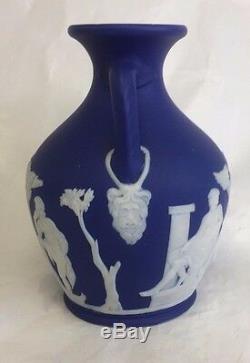 Wedgwood Jasperware Royal Cobalt Portland 6 Vase 2 Handles