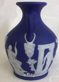 Wedgwood Jasperware Royal Cobalt Portland 6 Vase 2 Handles