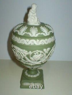 Wedgwood Jasperware Sage Green Arabesque Lidded Vase Urn Cherub Finial Boxed