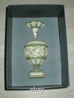Wedgwood Jasperware Sage Green Arabesque Lidded Vase Urn Cherub Finial Boxed