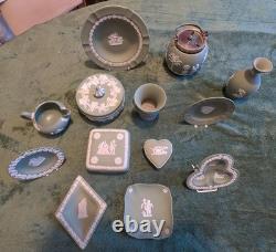 Wedgwood Jasperware Sage Green Collection, 13 Pieces, Vintage English Pottery