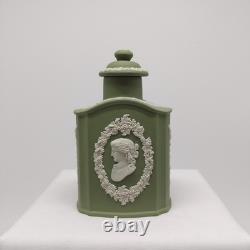 Wedgwood Jasperware Sage Green & White Neo-Classical Relief Pattern Tea Caddy 6