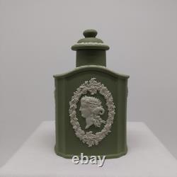 Wedgwood Jasperware Sage Green & White Neo-Classical Relief Pattern Tea Caddy 6