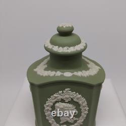 Wedgwood Jasperware Sage Green & White Neo-Classical Relief Pattern Tea Caddy 6