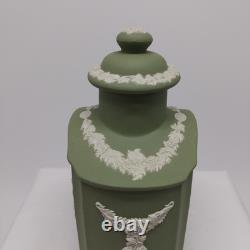 Wedgwood Jasperware Sage Green & White Neo-Classical Relief Pattern Tea Caddy 6