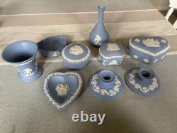 Wedgwood Jasperware Set 9 Pieces Blue and White Vintage Collectable
