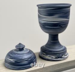 Wedgwood Jasperware Solid Marbled Vase, Blue Tricolour Lidded Urn, Rare, Signed