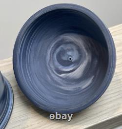 Wedgwood Jasperware Solid Marbled Vase, Blue Tricolour Lidded Urn, Rare, Signed