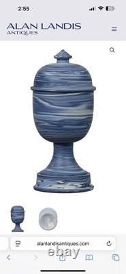 Wedgwood Jasperware Solid Marbled Vase, Blue Tricolour Lidded Urn, Rare, Signed
