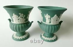 Wedgwood Jasperware Teal Green Grecian Urn Vases x 2