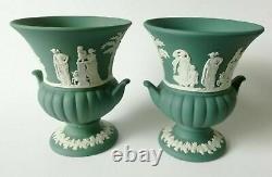 Wedgwood Jasperware Teal Green Grecian Urn Vases x 2
